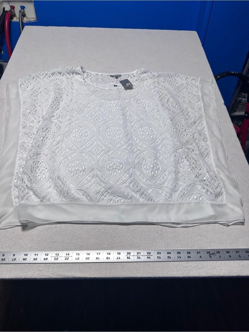JM Collection White Lace Crochet Overlay Blouse